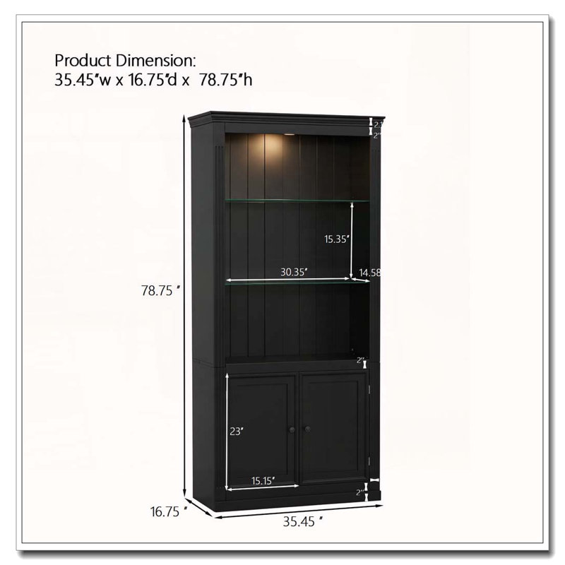 Display Shelf with 5-Colors Dimmable Ceiling Light, Black