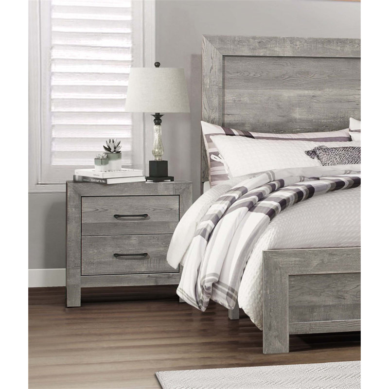 Table de chevet de style rustique avec 2 tiroirs, conception transitionnelle pour les chambres modernes et rangement efficace