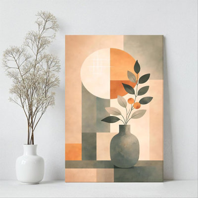 1Pc Framed Canvas Poster Print Still life floral, geometric abstract composition, modern minimalist art style Wall Art Decor, Perfect for Room Decor L