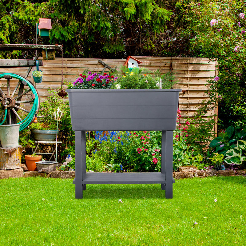 Oversized Self-Watering Outdoor Planter Box and Raised Garden Bed with a Adjustable Storage Shelf