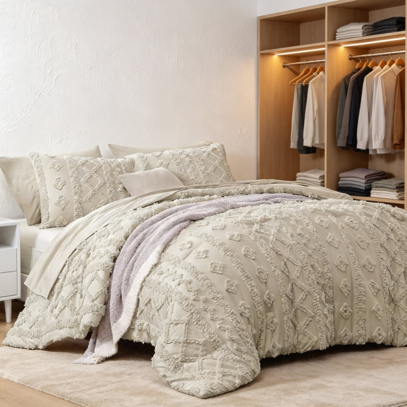 Ensemble de couette King Tufted Bed in a Bag 7 pièces, Beige, King Comforter + 7 Additional Pieces