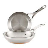 Anolon Nouvelle Copper Stainless Steel Induction Frying Pans / Skillet Set, 8 Inch and 9.5 Inch, Silver