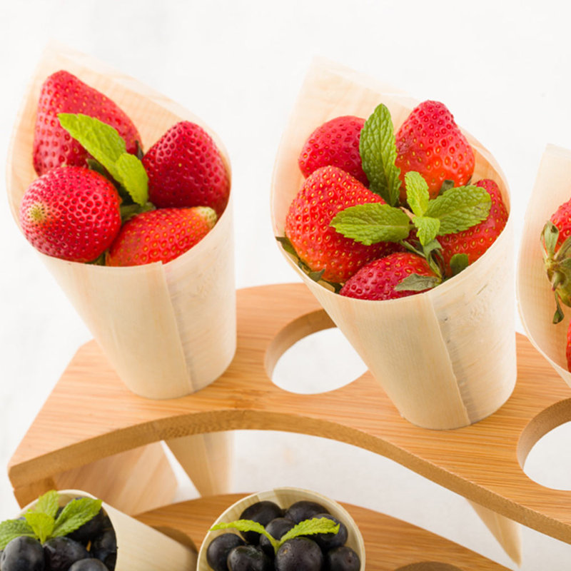 Restaurantware-7-IN Pinewood Serving and Tasting Cone: Perfect for Appetizers and Finger Foods at Home Parties or Catering Events - 6 oz - Food-Safe Wood Food Cone - 200-CT