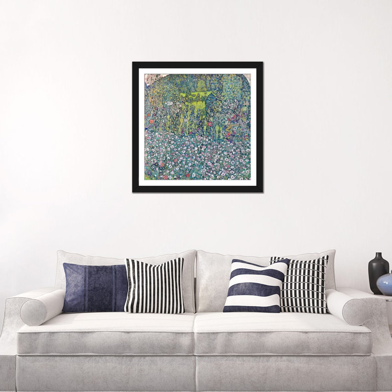 « jardin landscape on the hill » par gusta klimt,, art mural sur toile, H 16 po x l 16 po x P 1 po, Papier d'art encadré noir