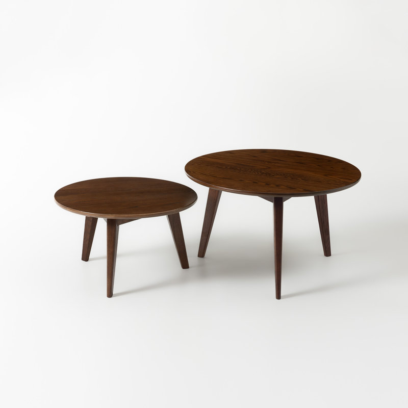 Table gigogne ronde en chêne massif MCM - chêne brun (ensemble de 2), Brown Oak