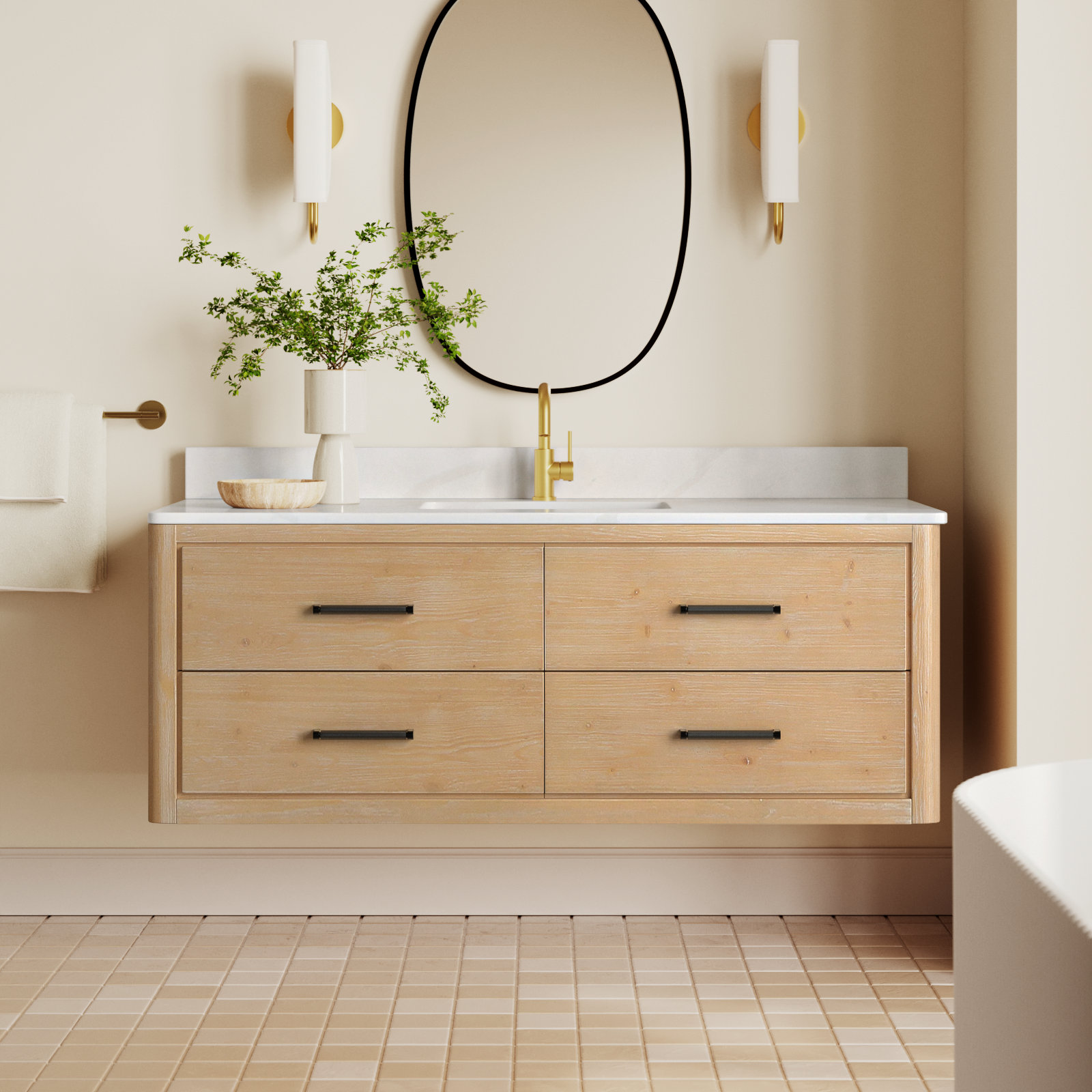 Cristo 55'' Single Bathroom Vanity, Fir Wood Brown
