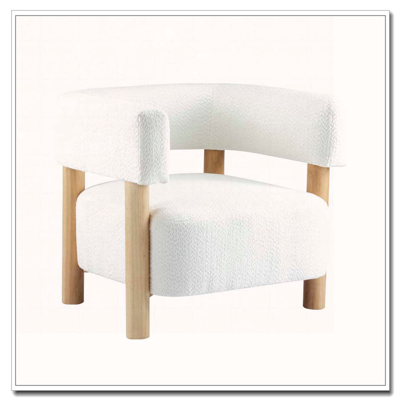 Boucle Upholstered Accent Arm Chair, White