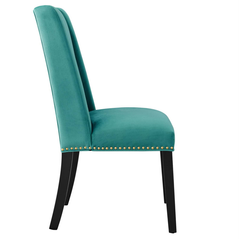 Elegant Teal Velvet Upholstered Side Chair with Nailhead Trim