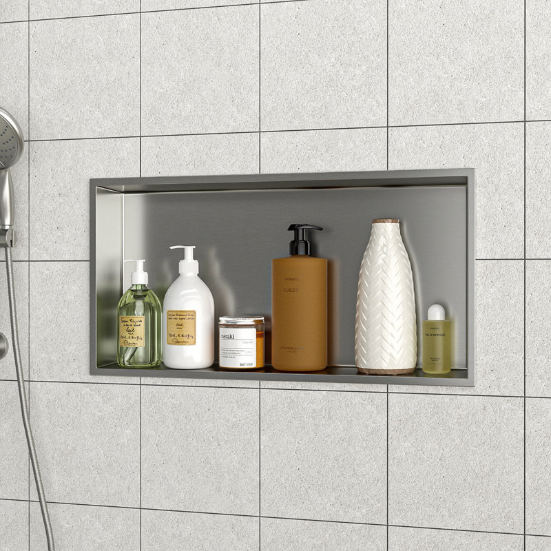 Rangement pour salle de bain en acier inoxydable, H 4,03 po x l 37,09 po x P 13,09 po, Nickel brossé