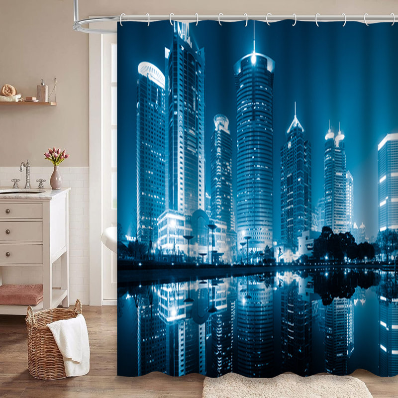Rideau de douche à 12 crochets Cityscape, L 72 po x l 72 po