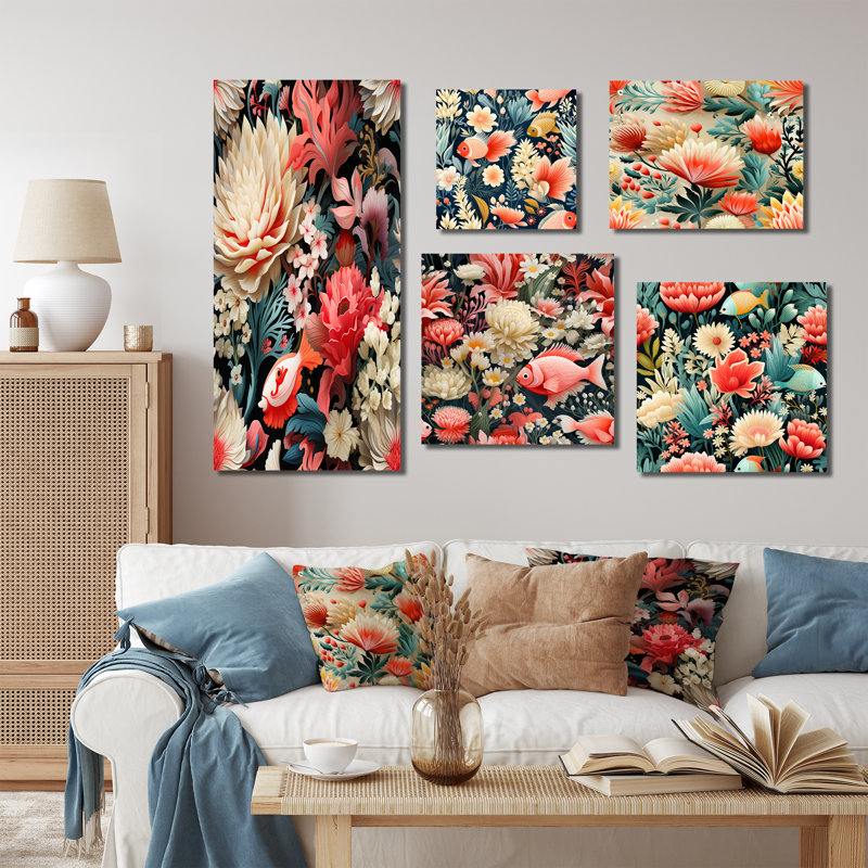 Roseau - Ensemble de 5 décorations murales tropicales, Toile tendue