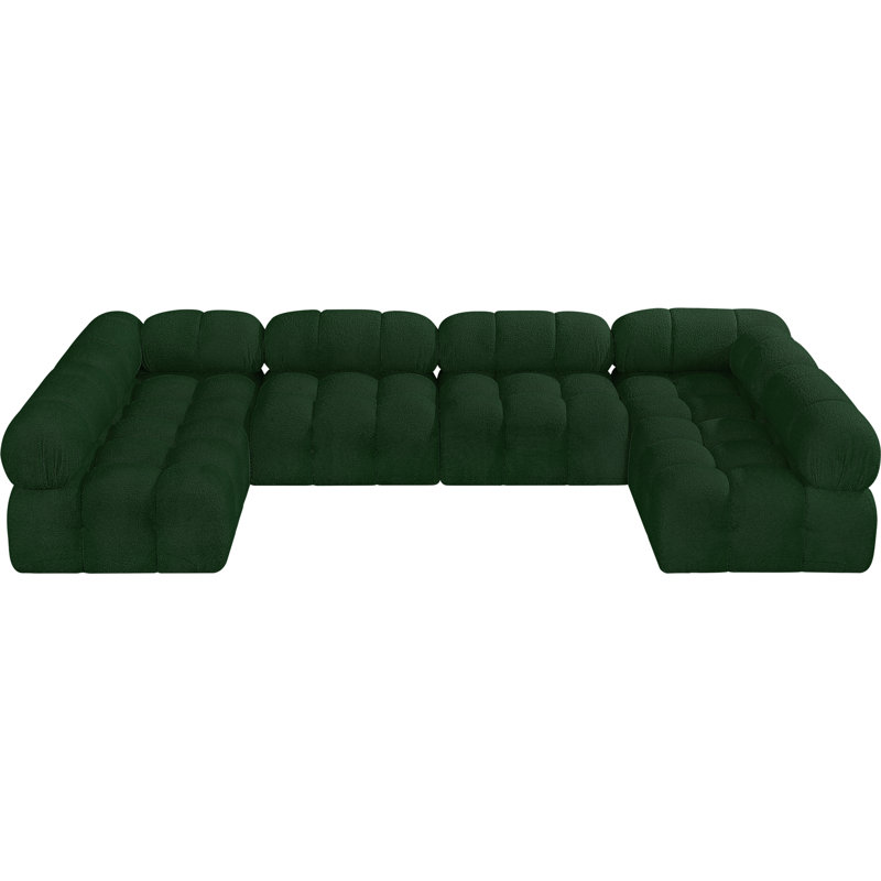 Ames 136" Upholstered Sectional, Green Boucle Fabric