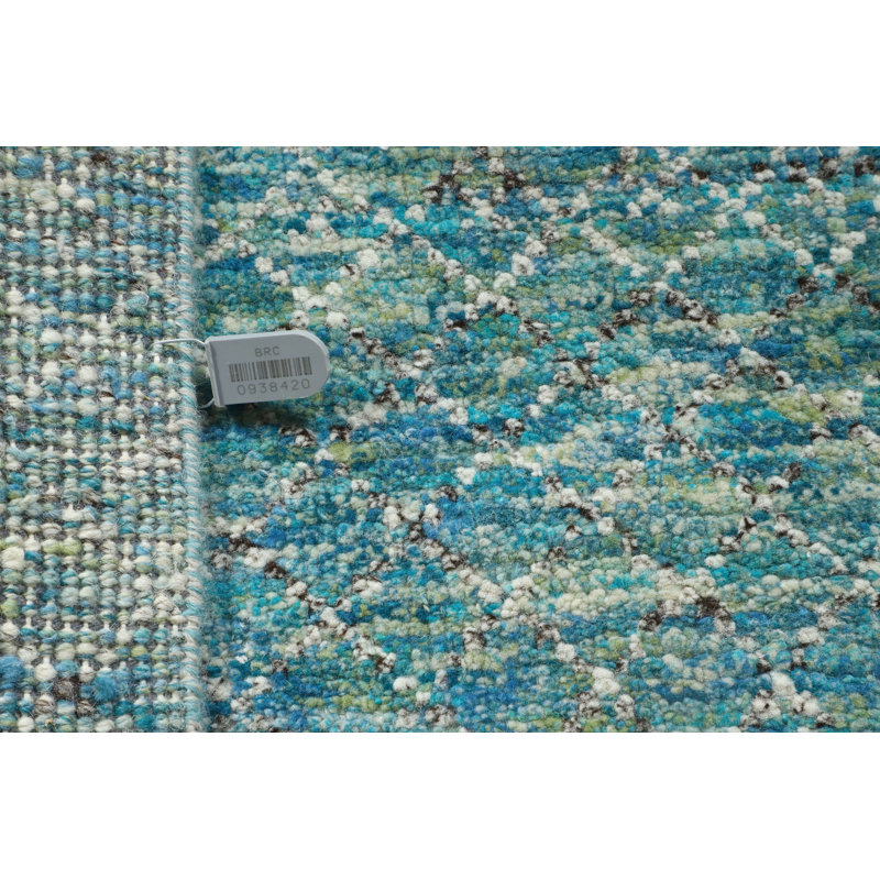 Hand-Knotted High-Quality Blue and Beige Runner, Runner 2'7" x 14'3"