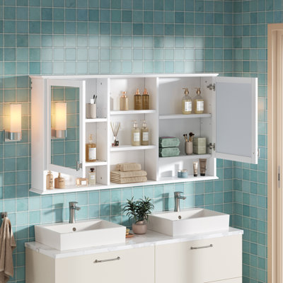 Wall-Mounted Mirror Bathroom Cabinet With Adjustable Shelves And Soft-Closing Hinges