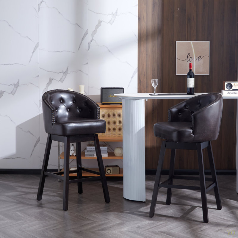 Ensemble de 2 tabourets de comptoir pivotants de 33,25 po, avec tabourets de bar rembourrés à hauteur de comptoir avec structure en bois d'hévéa massif, dossier, repose-pieds, tabourets de bar sans accoudoir pour bar personnel, comptoir de cuisine