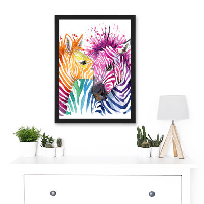 Rainbow Two Rainbow Zebra Painting Multi Coloured - Single Picture Frame Art Prints