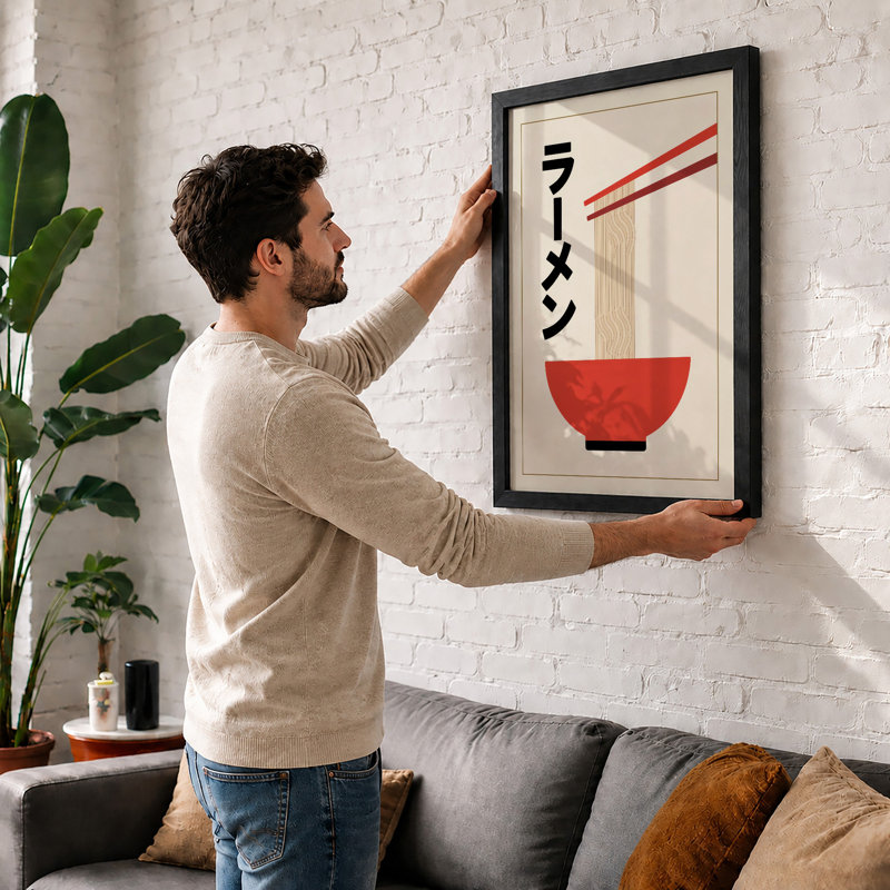 Ramen and Chopsticks Modern - Framed Print, A2 - 59.4 x 42.0 cm, White
