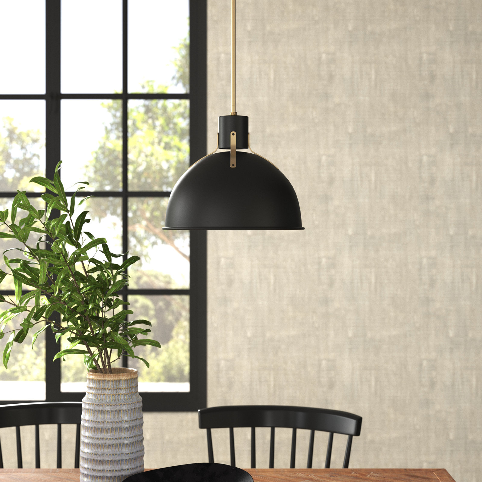 Clendon 1 - Light Single Dome Pendant, Satin Black, 12.25" H x 14" W x 14" D, Satin Black