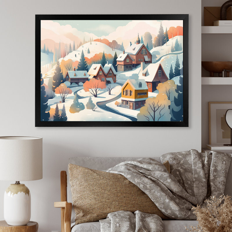 Winter Village IV sur toile, H 12 po x l 20 po x P 1 po, Cadre photo noir