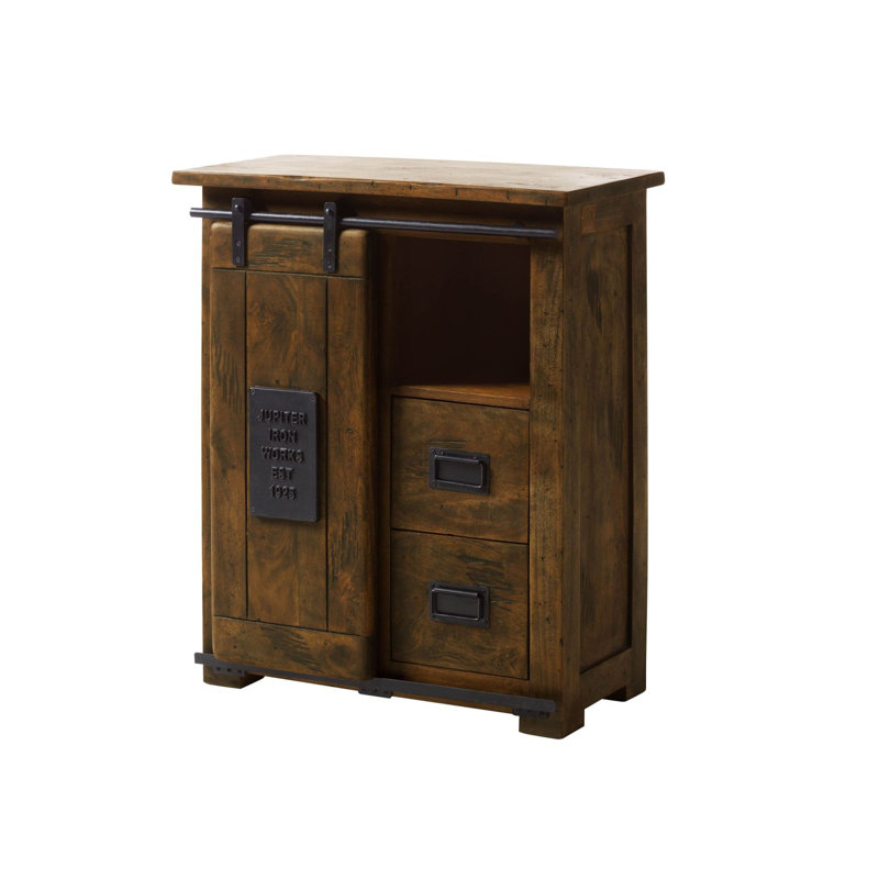 Railway Solid Wood 75 cm W Chest of 2 Drawers, Brown lacquered