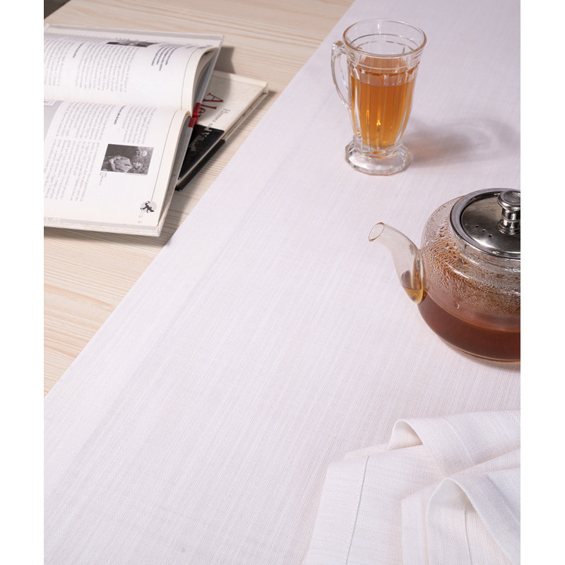 Chemin de table en faux lin, Blanc, 48 po x 14 po