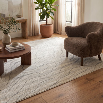 Tapis d'intérieur lavable Rug Branch Velora Abstract 213 x 305 cm, beige, style moderne, résistant aux taches, idéal pour le salon, la chambre, la salle à manger, la cuisine et le bureau.