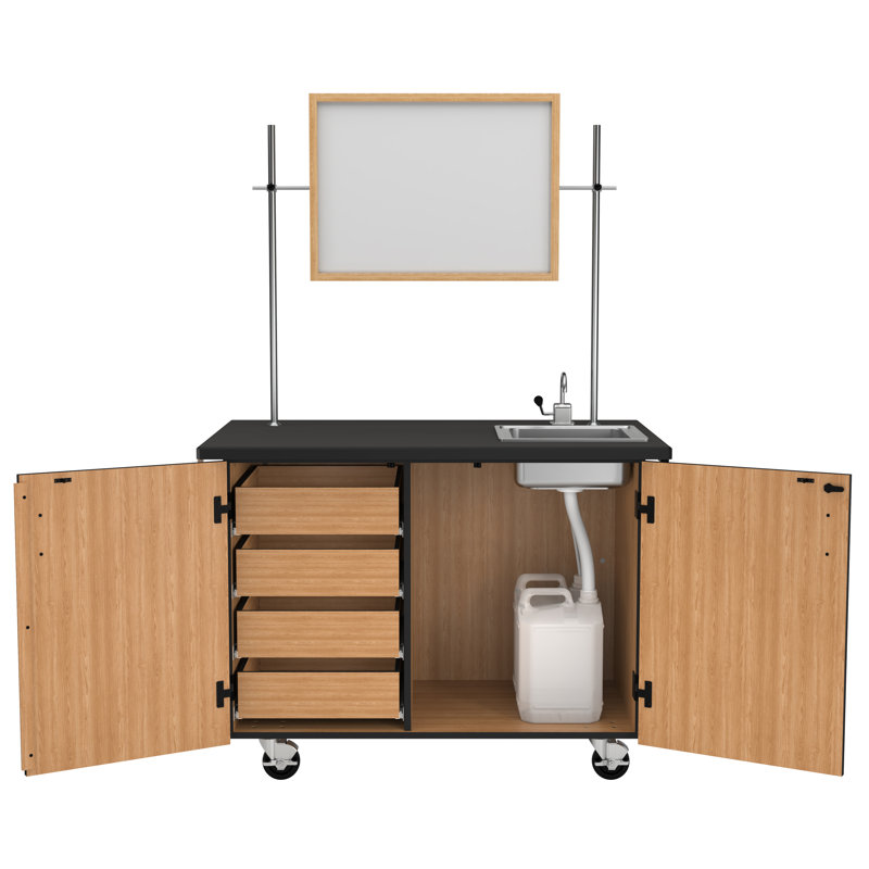 Mobile Science Cart with Inner Drawers, Shelf, Sink and Whiteboard/Mirror