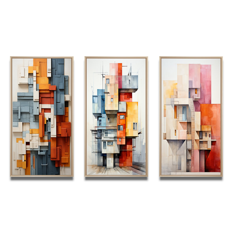 «Constructivism Construit Horizons I», 3 pièces, Encadré naturel, H 20 po x l 36 po