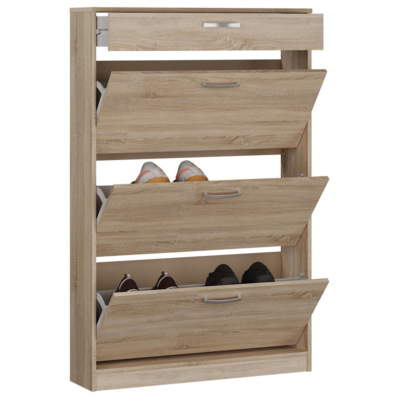 Vasbinder 6 Pair Shoe Storage Cabinet, 127.7cm H x 83.2cm W x  20.4cm D, Beige Wood