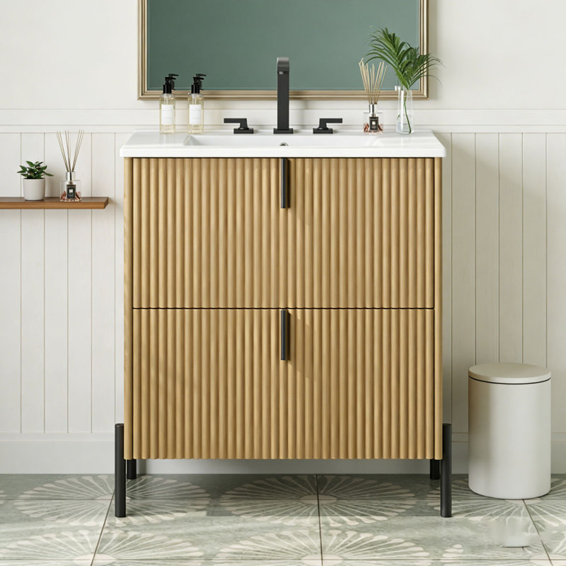 Meuble-lavabo 30 po avec lavabo en céramique, Naturel
