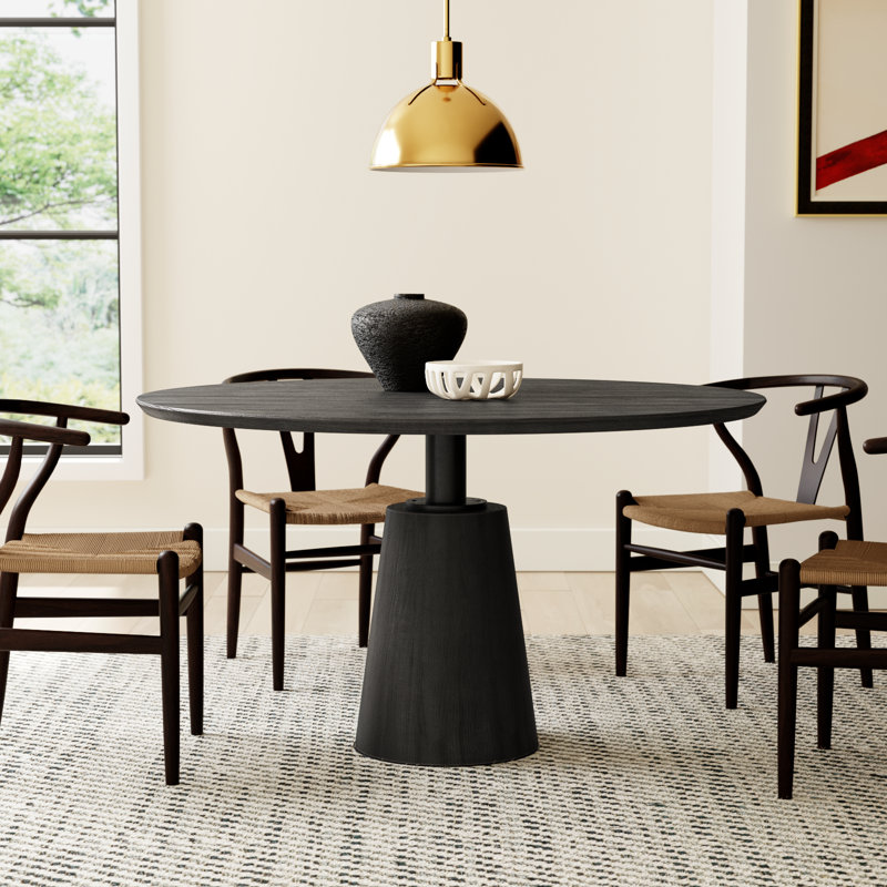Thelma Round Solid Wood Top Dining Table, Dark Brown/Black