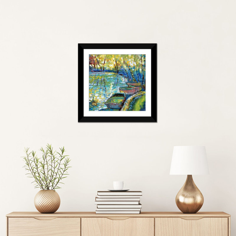« summer bateau », impression sur toile, H 16 po x l 16 po x P 1 po, Papier d'art encadré noir, Blanc