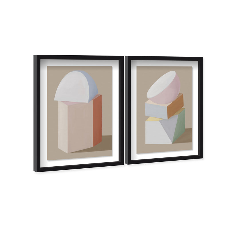 Sculptural Set Shadowbox Abstract Print by Oliver Gal, Black Frame, 10 x 15, 37.5"H x 55.5"W, Black Shadowbox