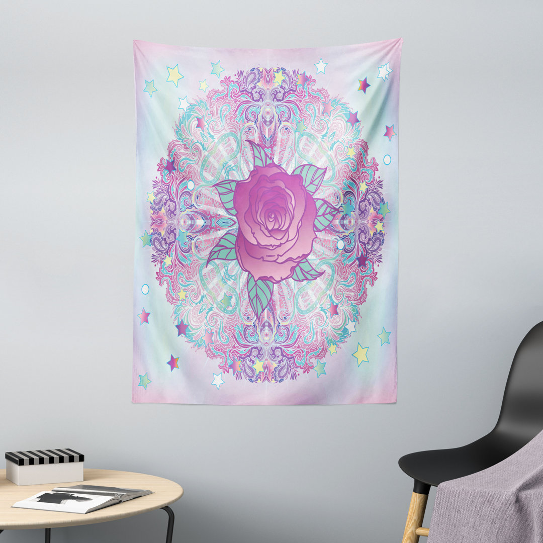 Wandteppich, Psychedelic Rose Mandala, Blassblau Lavendel