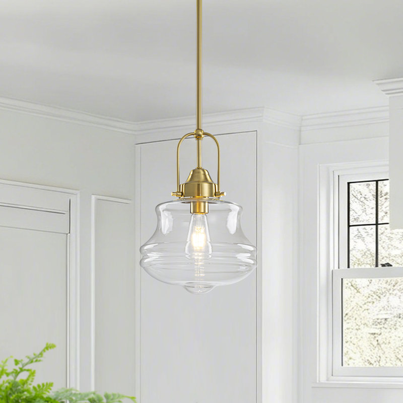 1-Light Farmhouse Schoolhouse Glass Pendant for Kitchen or Dining , Gold