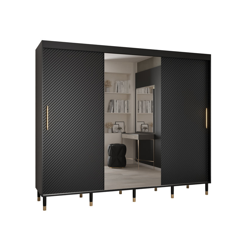 Lanece 3 Door Manufactured Wood Wardrobe, Black