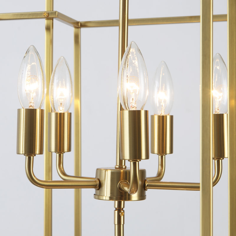 2-Tiers Large 10- Light Dimmable Farmhouse Lantern Square/Rectangle Chandelier, Brass, 30.71" H x 19" W x 19" D