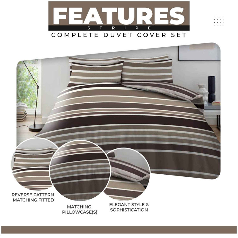 Premium Printed Cotton Blend Bedding Set with Duvet Cover Fitted Sheet & Matching Pillowcases Breathable Polycotton Bedding