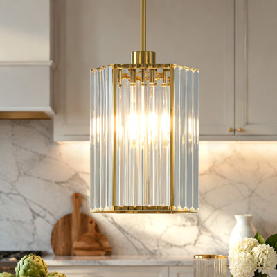 Michiel 7.87'' 1-Light Hexagonal Crystal Rod Pendant Light in Matte Black for Kitchen Island