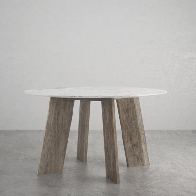Modern Fin Mid Century Honed Marble Top Round Dining Table