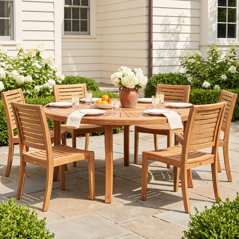 Ensemble de salle à manger 8 personnes en bois massif avec patio intégré, 29.5" H x 70" W x 70" D, 8