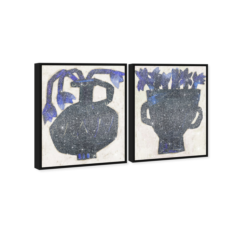 Indigo Vases Set Set by Oliver Gal, 74"H x 62"W, Black Floater Frame