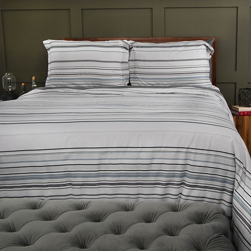 Twin/Twin XL Gray and Blue Striped Microfiber Duvet Cover Set
