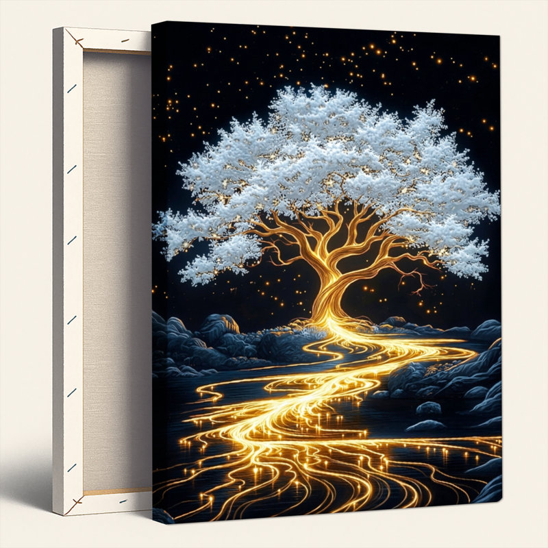 Ensemble de 1 tableau sur toile Arbre d'or, 24"H x 18"W, Toile tendue
