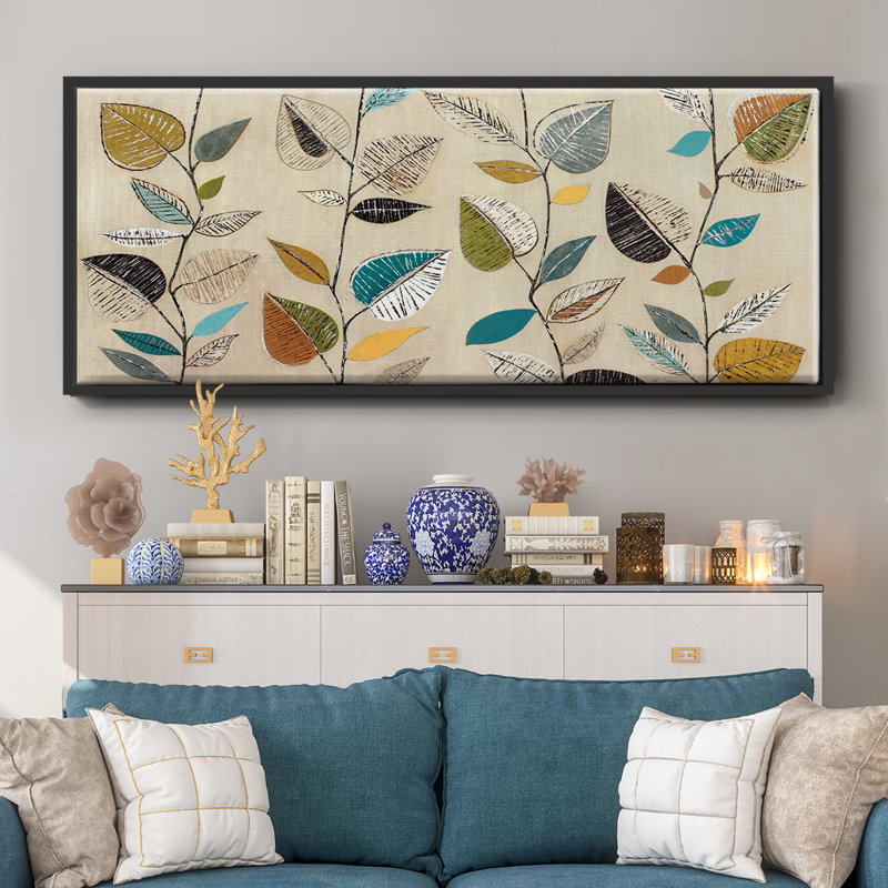 Dancing Leaves III- Framed Canvas, 8" H x 20" W