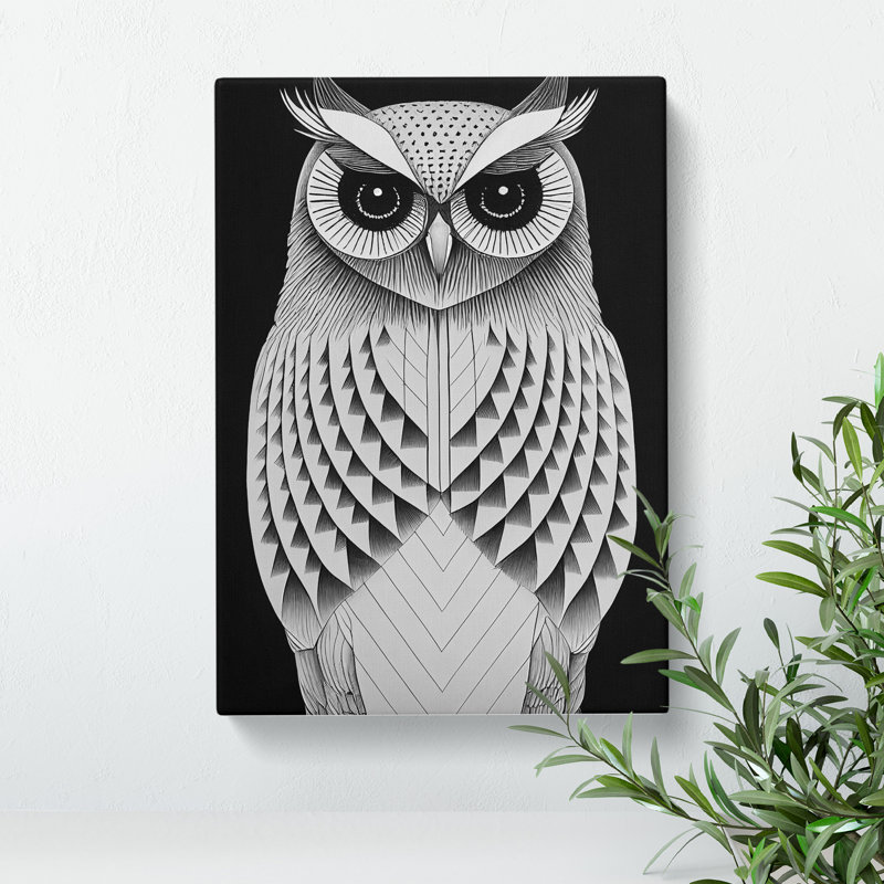 Owl In Monochrome No.5 - Wrapped Canvas, 50cm H x 35cm W x 3cm D