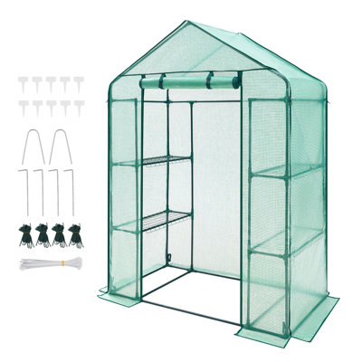 Walk-in Greenhouse, 55.5" x 28.3" x 78.7" Greenhouse for Outdoors with PE Cover, 2 Tiers 4 Shelves, Roll-Up Zipper Door, Walk in Green House, Portable Plant Garden Hot House for Backyard Outside