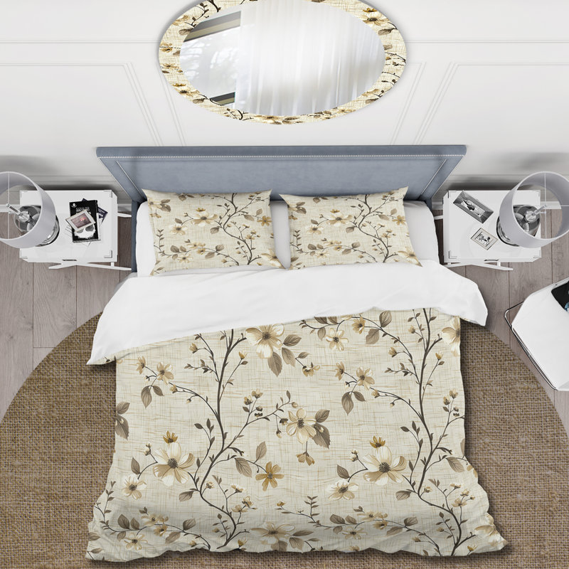 Ensemble de housse de couette Beige Yellow Country Floral Chic II - Floral, Housse de couette simple + 2 taies décoratives st
