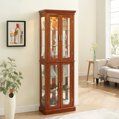Rectangular Curio Cabinet In Walnut With Adjustable Shelves And Internal - Magnetic Doors 70"H Exterior System Hardware