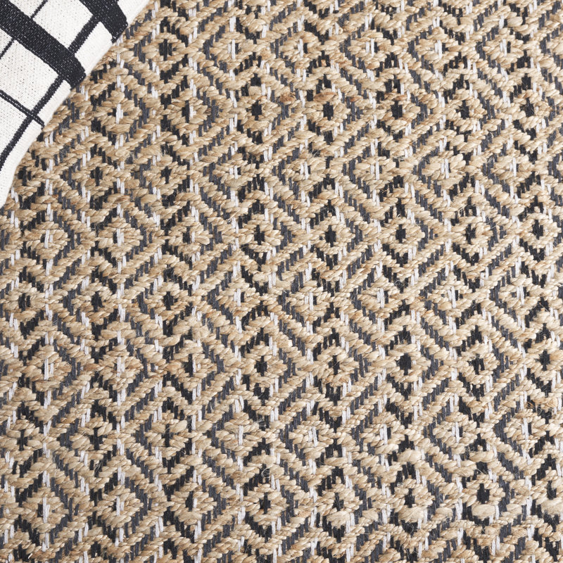 Natural Fiber 661 Flatweave Jute/Cotton Geometric Rug in Natural/Black/Ivory/Dark Gray, Runner 2'3" x 8'